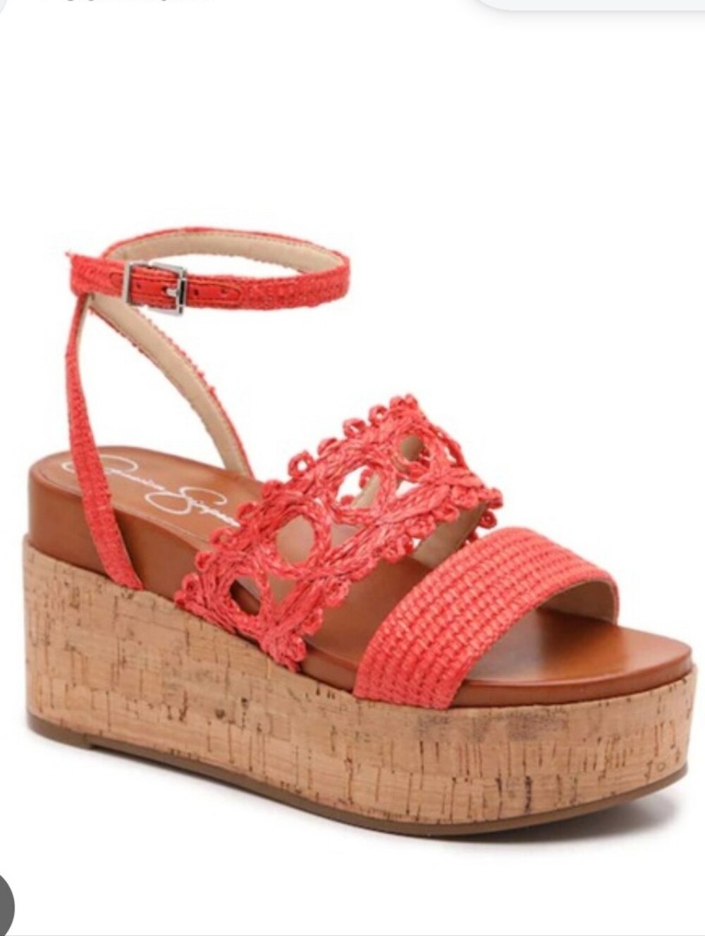 Jessica Simpson CALLRI Wrap Ankle coral straw Wedges size 9M